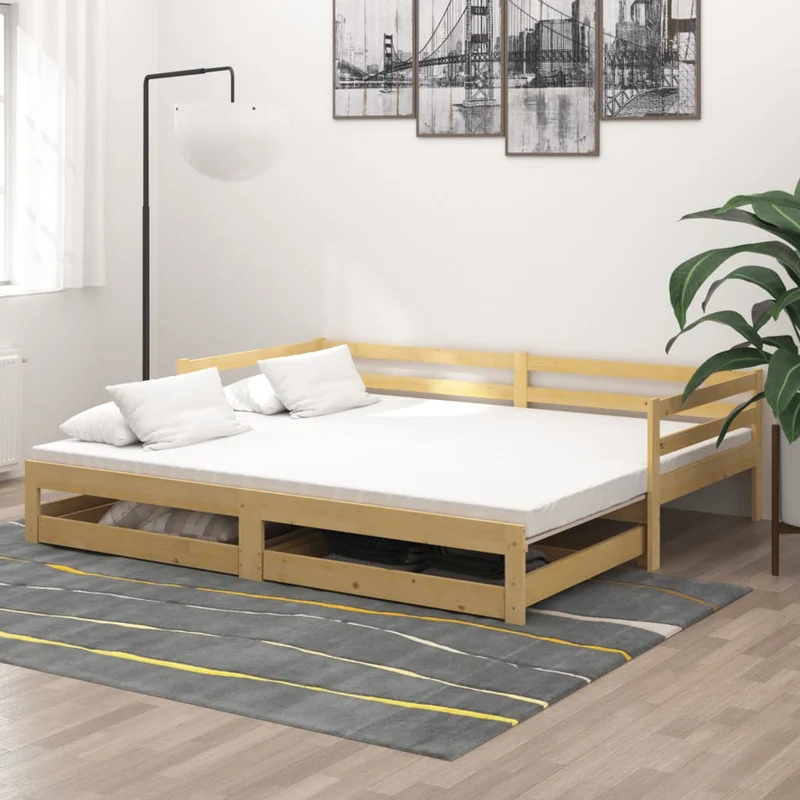 vidaXL Slaapbank uitschuifbaar massief grenenhout 2x(90x200) cm
