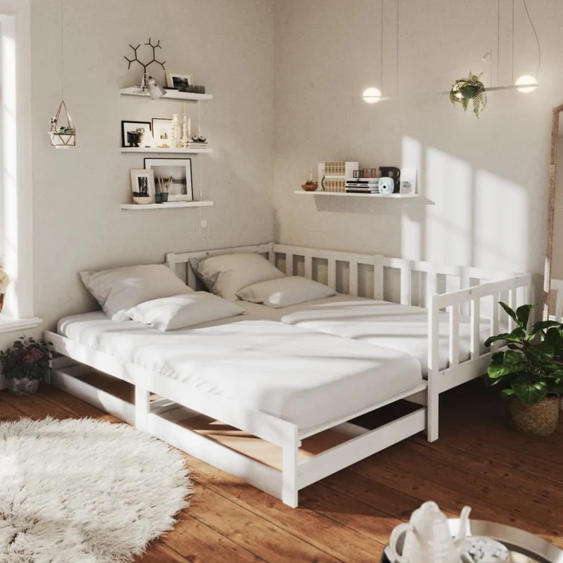 vidaXL Slaapbank uitschuifbaar massief grenenhout 2x(90x200) cm