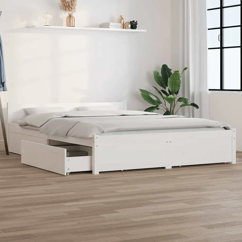 vidaXL Bedframe met lades wit 135x190 cm