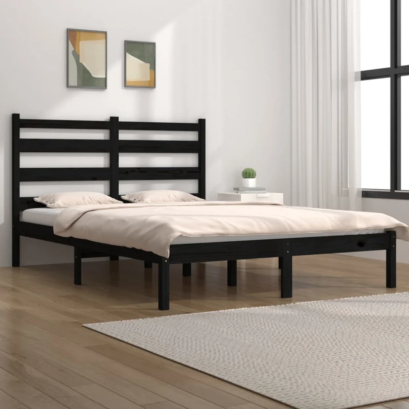 vidaXL Bedframe massief grenenhout zwart 75x190 cm