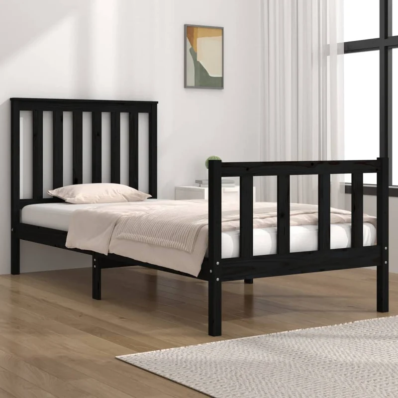 vidaXL Bedframe massief grenenhout zwart 75x190 cm