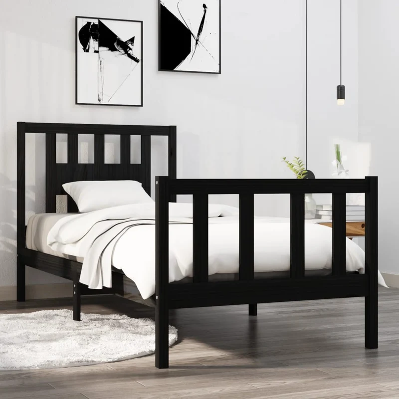 vidaXL Bedframe massief hout zwart 75x190 cm