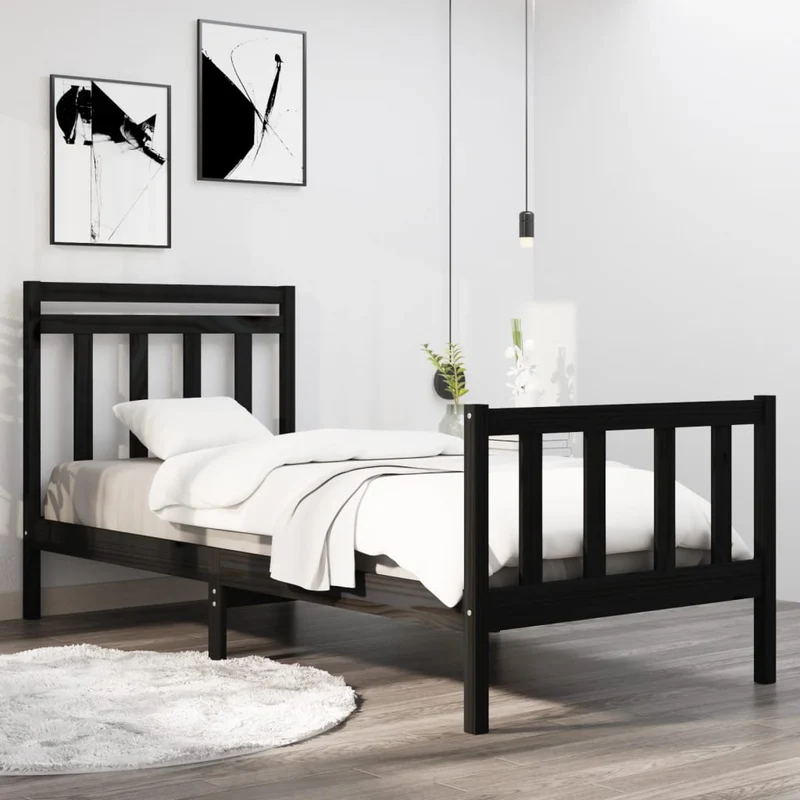 vidaXL Bedframe massief hout zwart 75x190 cm