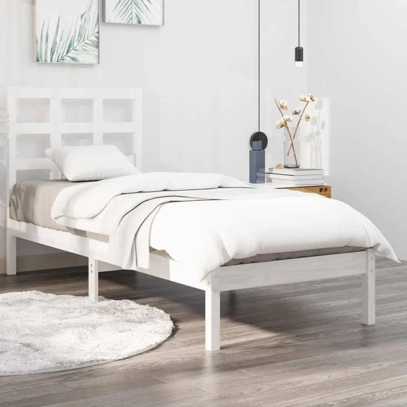 vidaXL Bedframe massief hout wit 75x190 cm