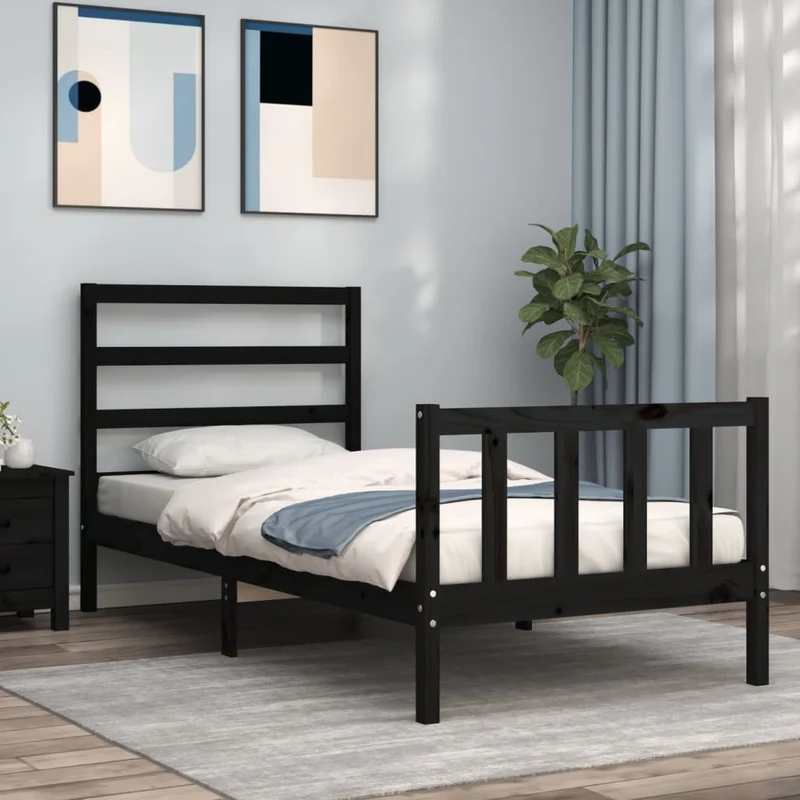 vidaXL Bedframe met hoofdbord massief hout zwart