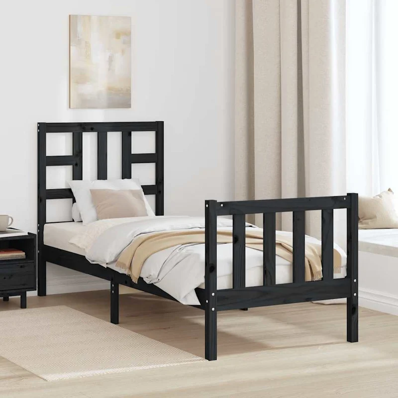 vidaXL Bedframe met hoofdbord massief hout zwart