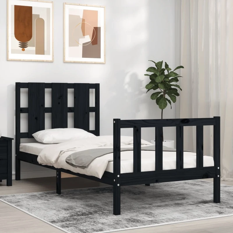 vidaXL Bedframe met hoofdbord massief hout zwart