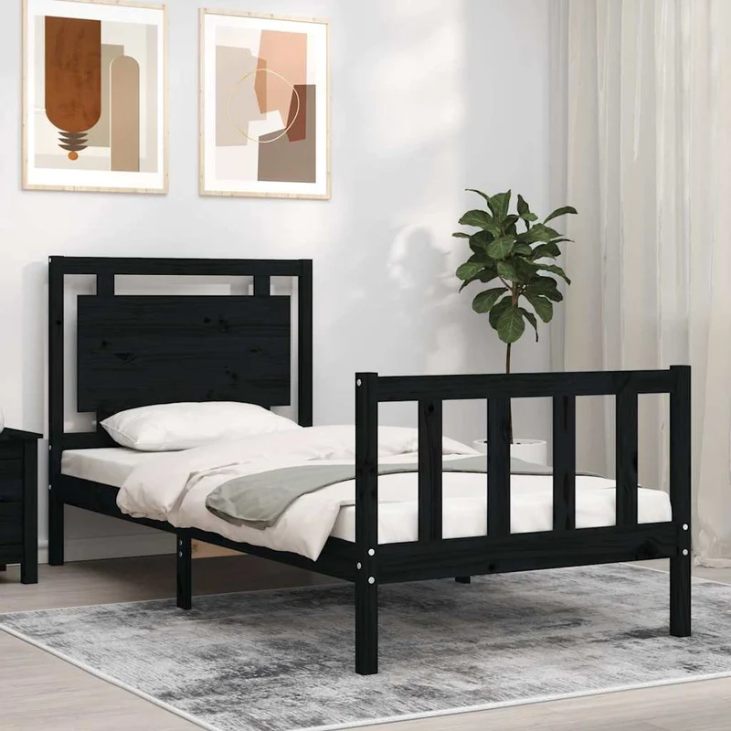 vidaXL Bedframe met hoofdbord massief hout zwart