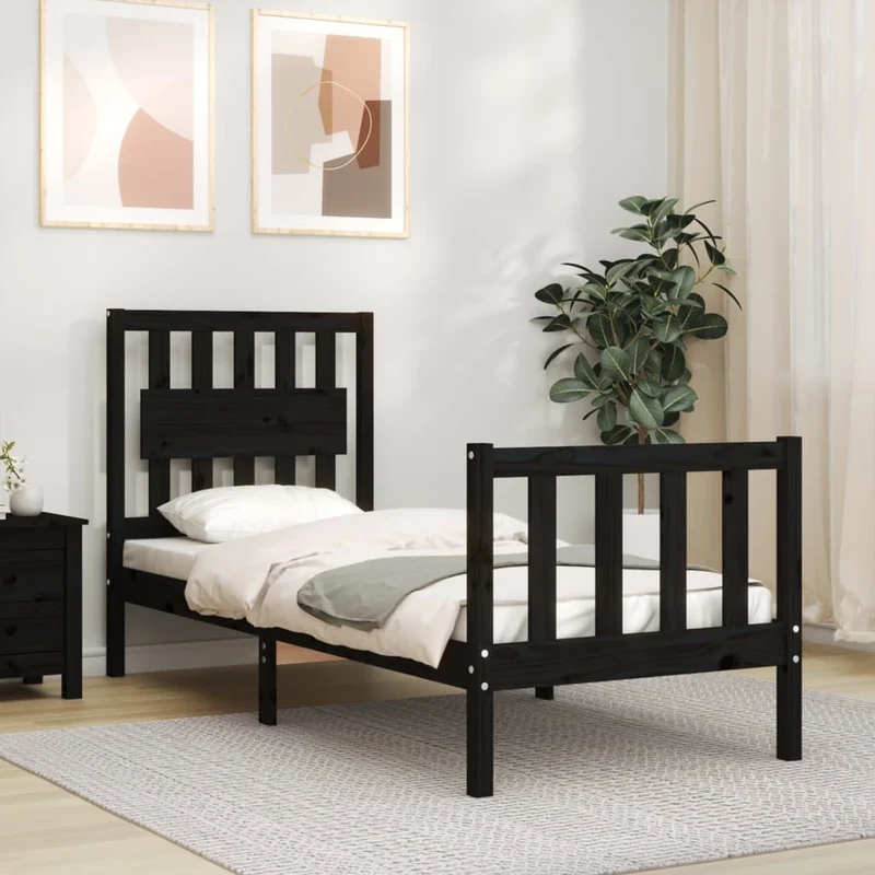 vidaXL Bedframe met hoofdbord massief hout zwart