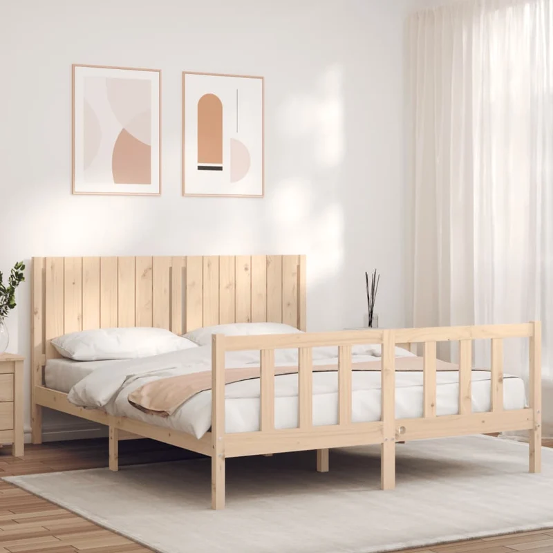 vidaXL Bedframe met hoofdbord massief hout