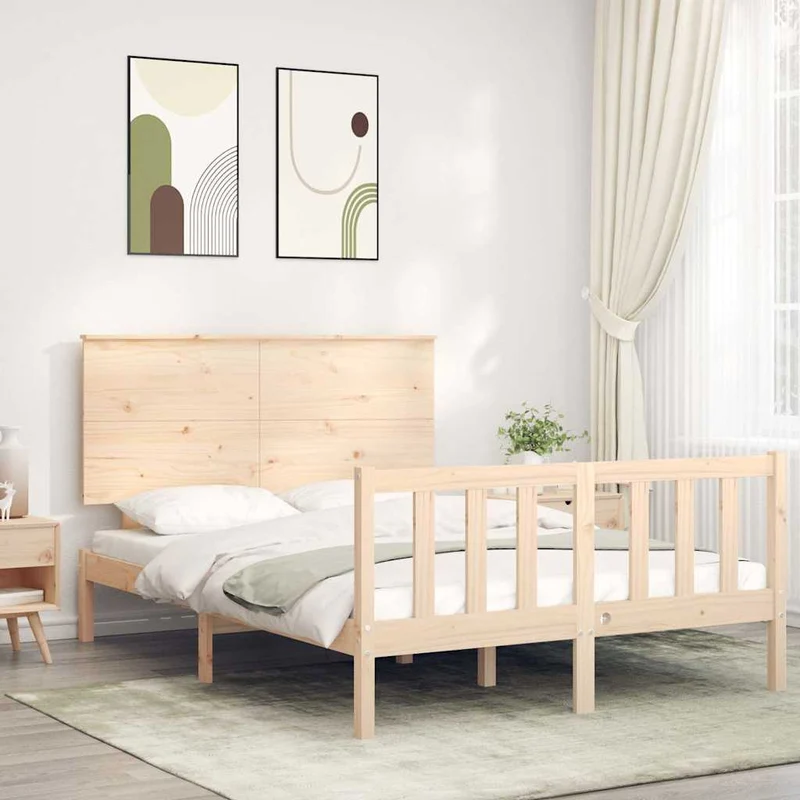 vidaXL Bedframe met hoofdbord massief hout wit
