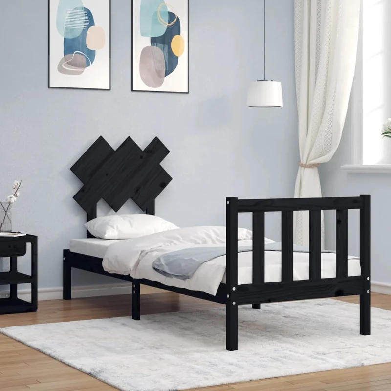 vidaXL Bedframe met hoofdbord massief hout zwart