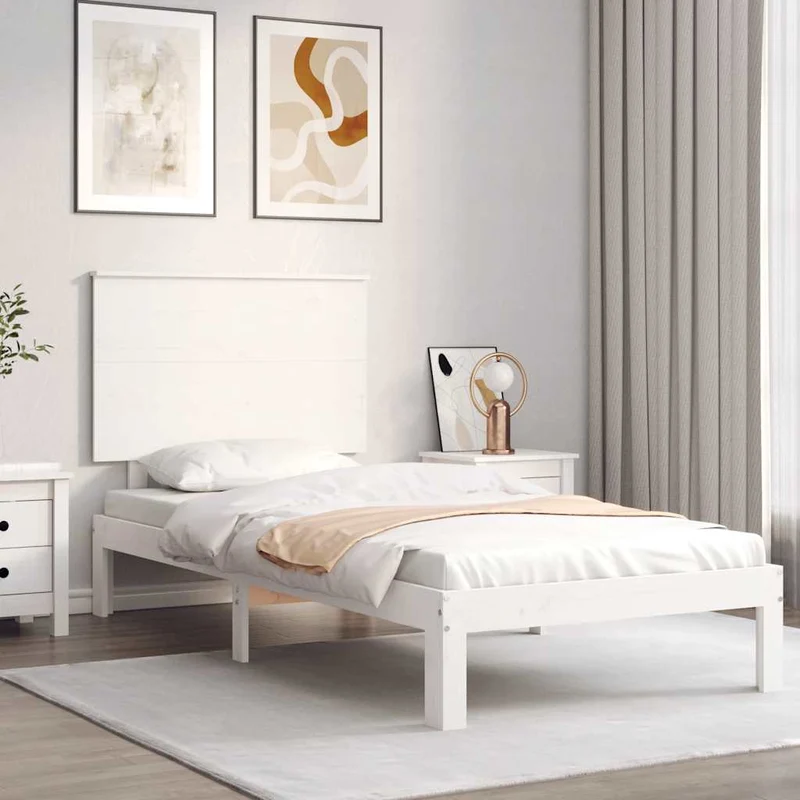 vidaXL Bedframe met hoofdbord massief hout wit