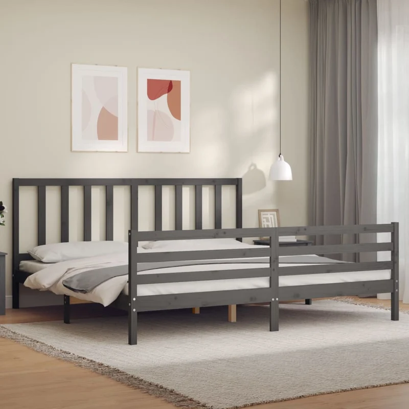 vidaXL Bedframe met hoofdbord massief hout wit