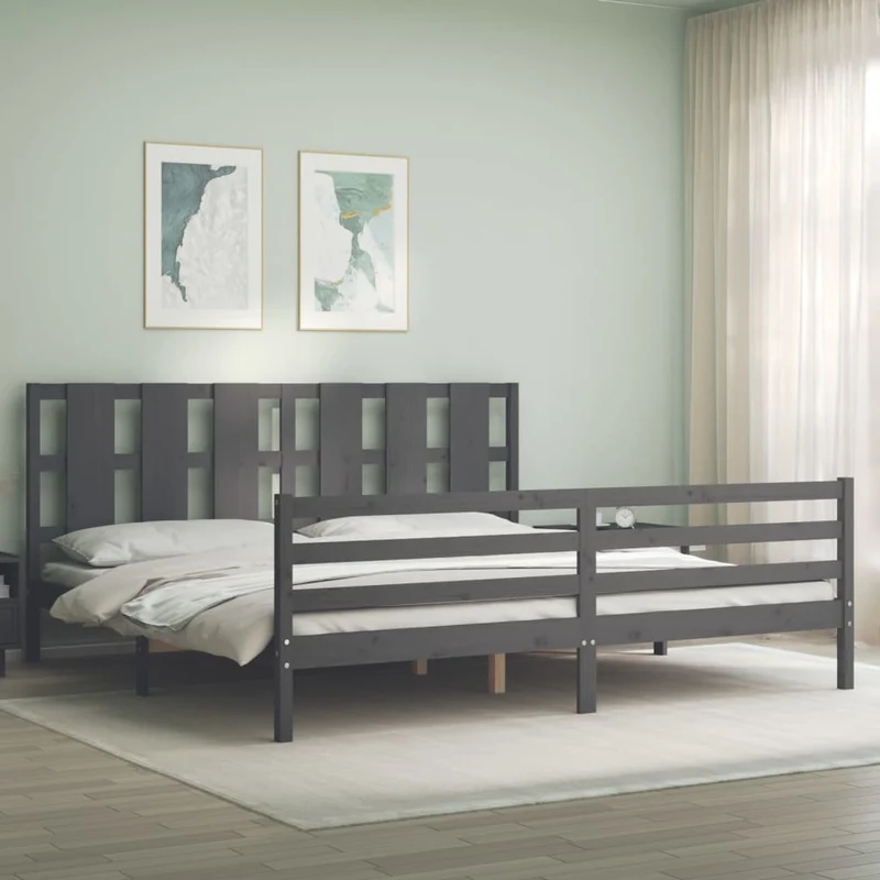 vidaXL Bedframe met hoofdbord massief hout grijs 200x200 cm