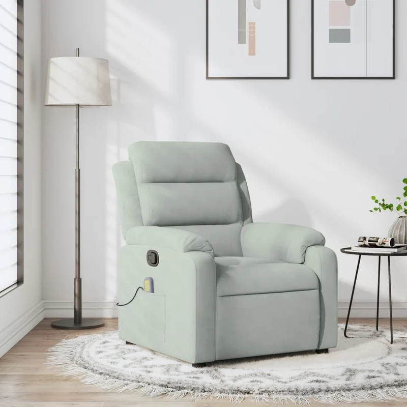 vidaXL Massagestoel lichtgrijs fluweel
