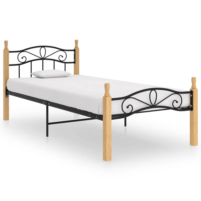 vidaXL Bedframe metaal en massief eikenhout zwart 200x200 cm
