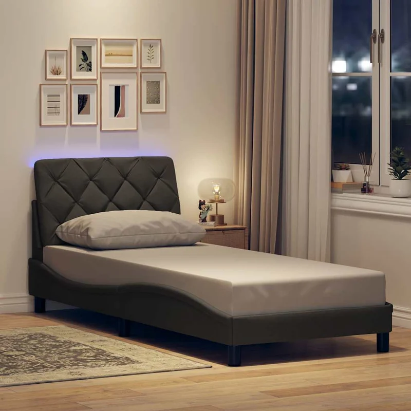 vidaXL Bedframe met LED zonder matras 80x200 cm stof lichtgrijs