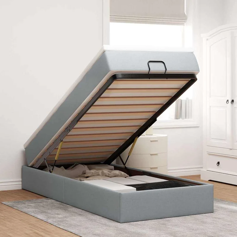 vidaXL Ottoman bed met matras 80x200cm stof lichtgrijs