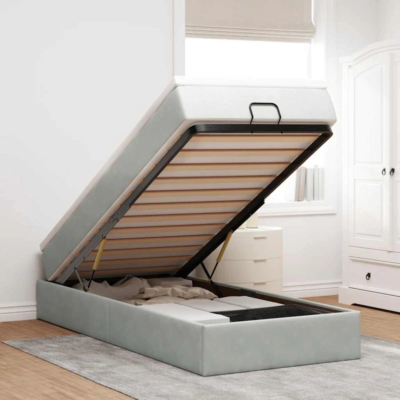 vidaXL Ottoman bed met matras 80x200cm fluweel lichtgrijs