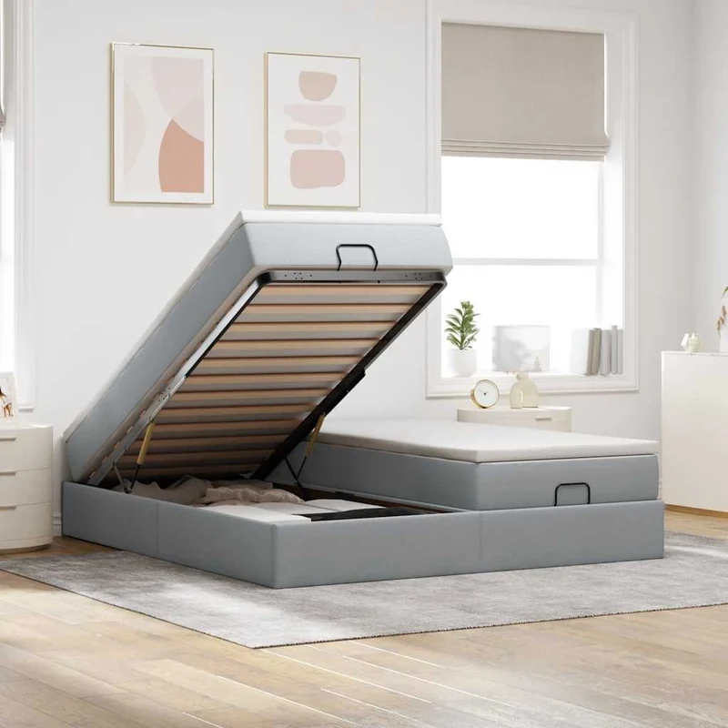 vidaXL Ottoman bed met matrassen 160x200cm stof lichtgrijs