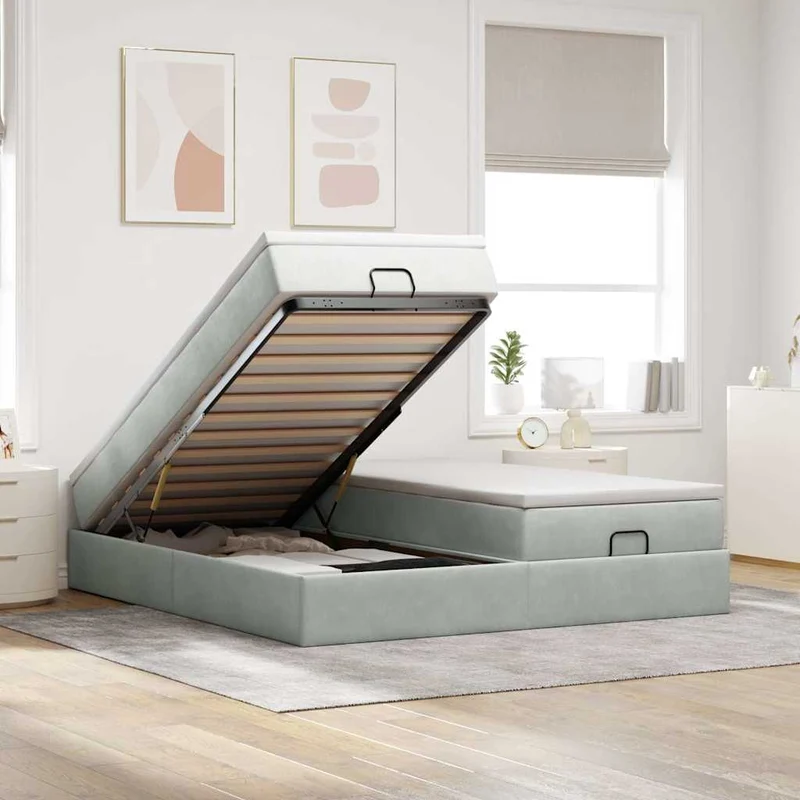 vidaXL Ottoman bed met matrassen 160x200cm fluweel lichtgrijs