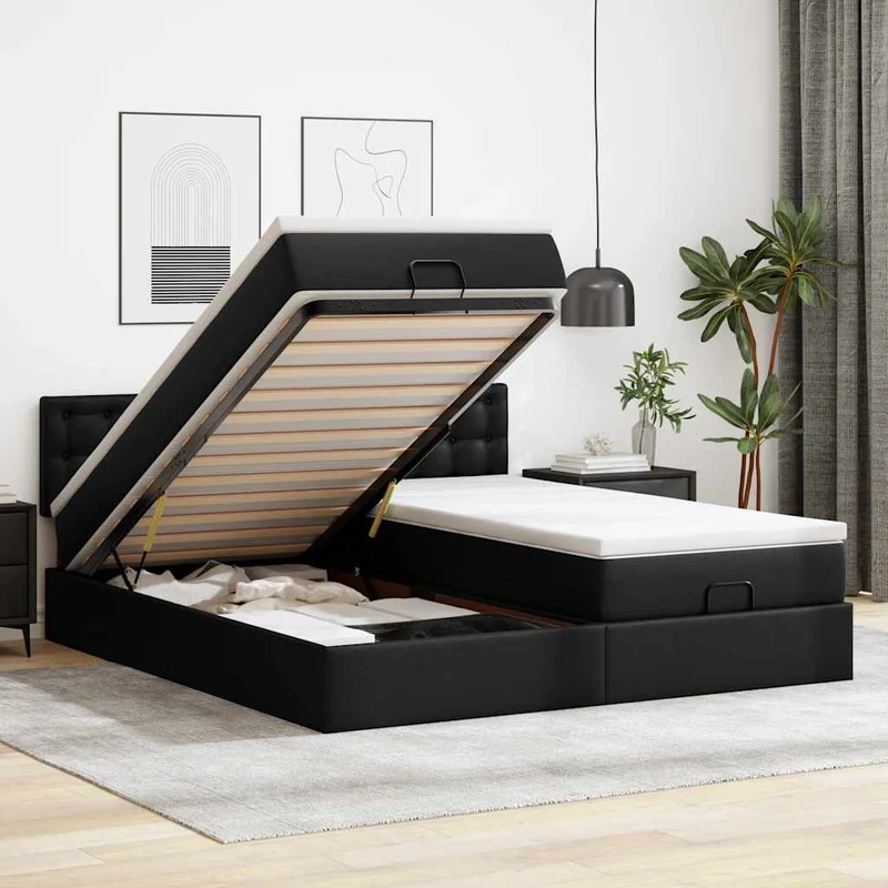 vidaXL Ottoman bed met matrassen 160x200cm kunstleer zwart
