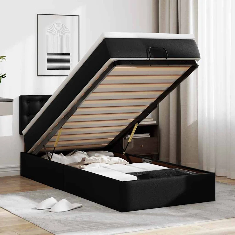 vidaXL Ottoman bed met matrassen en LED's 80x200cm kunstleer zwart
