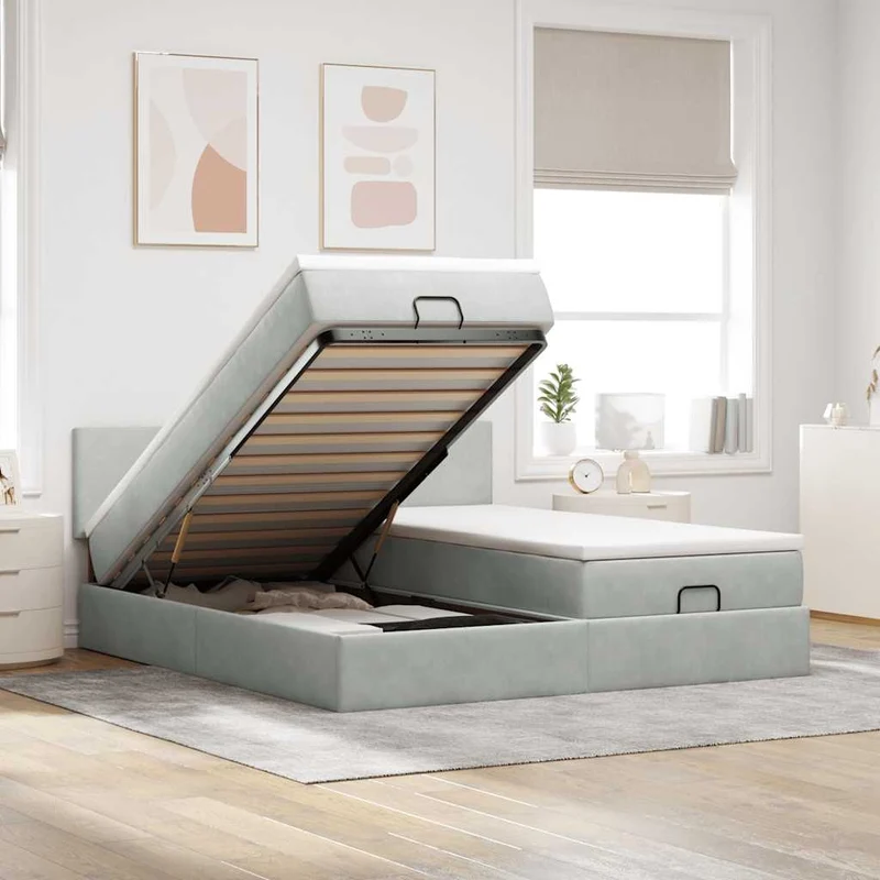 vidaXL Ottoman bed met matrassen 160x200cm fluweel lichtgrijs