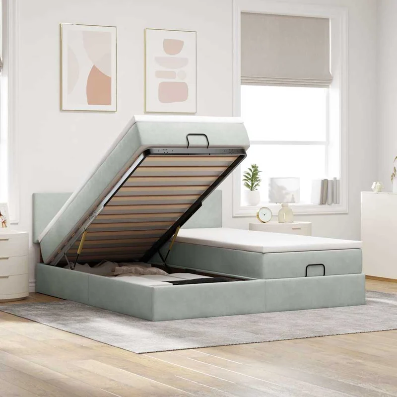 vidaXL Ottoman bed met matrassen en LED's 160x200cm fluweel lichtgrijs