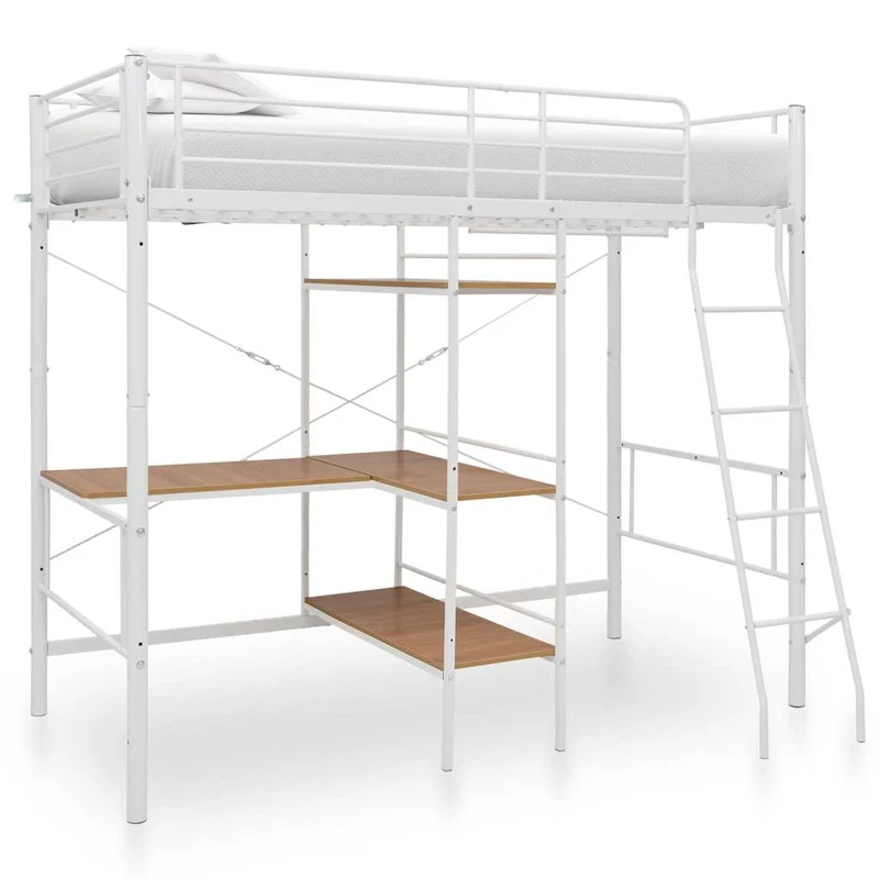 vidaXL Stapelbedframe met tafel metaal wit 90x200 cm