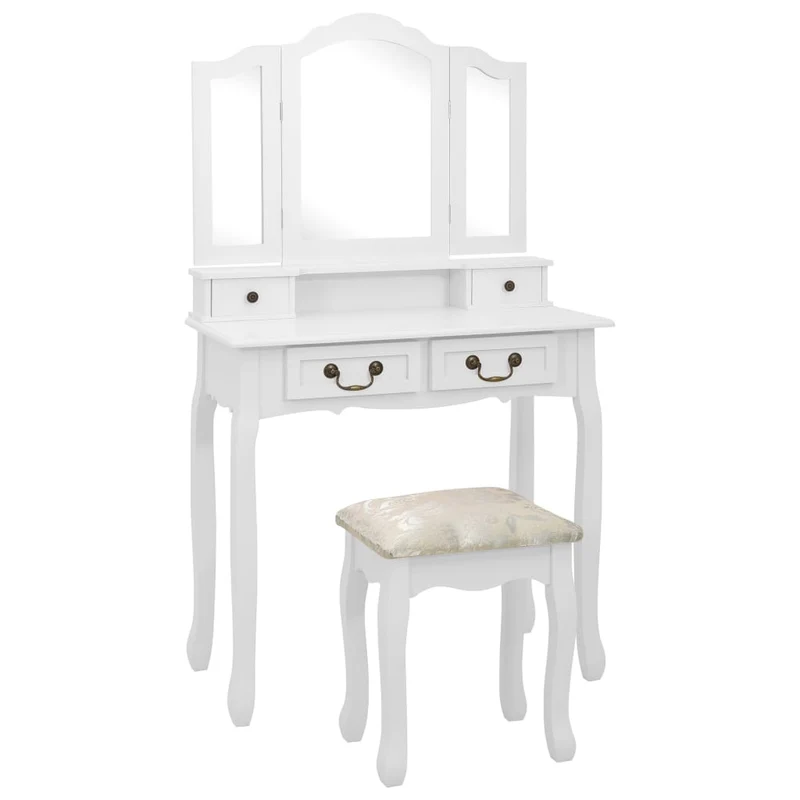 vidaXL Kaptafelset met kruk 80x69x141 cm paulowniahout wit