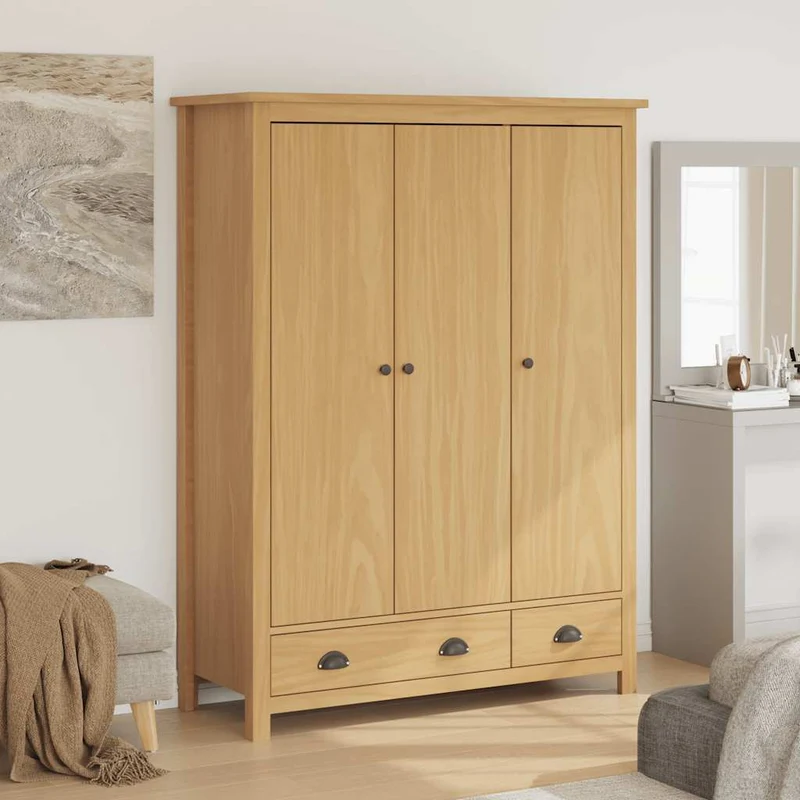 vidaXL Kledingkast Hill 3 deuren 127x50x170 cm massief grenenhout