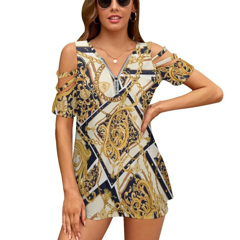 Tunique Femme Épaules Dénudées & Col Zippé : Top Cold Shoulder Chic