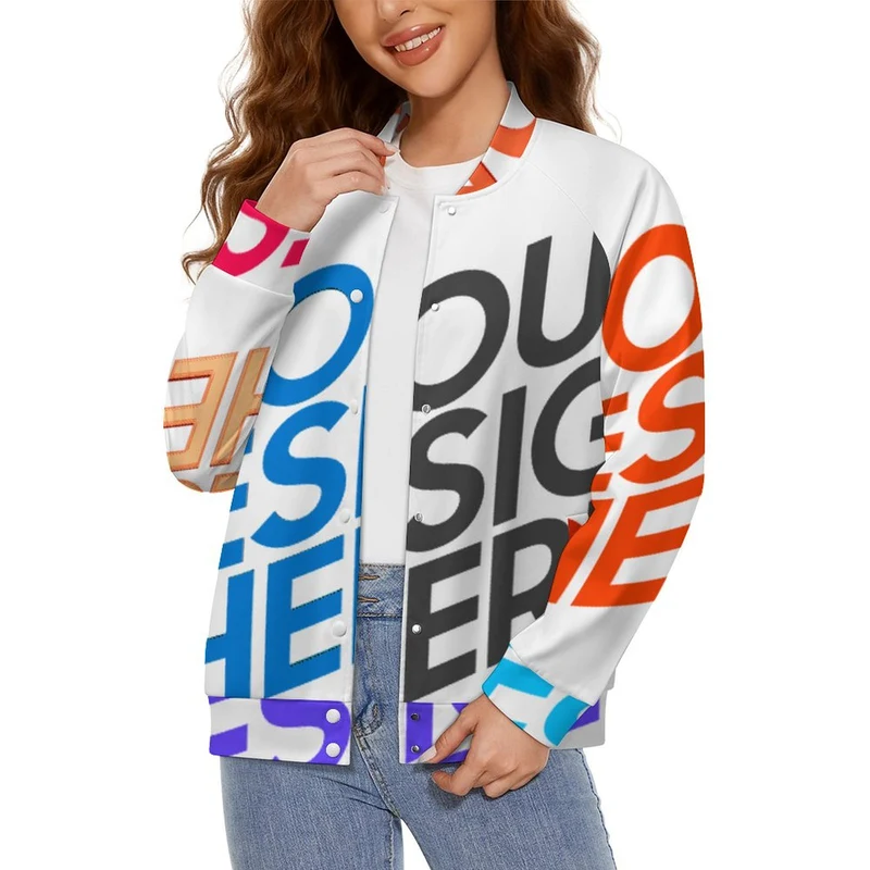 Veste de baseball universitaire pour femme SDS2507 personnalisée avec prénom motif texte (conception multi-images)