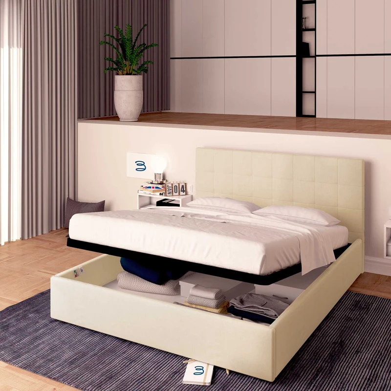 Letto contenitore una piazza e mezza in tessuto Dublino