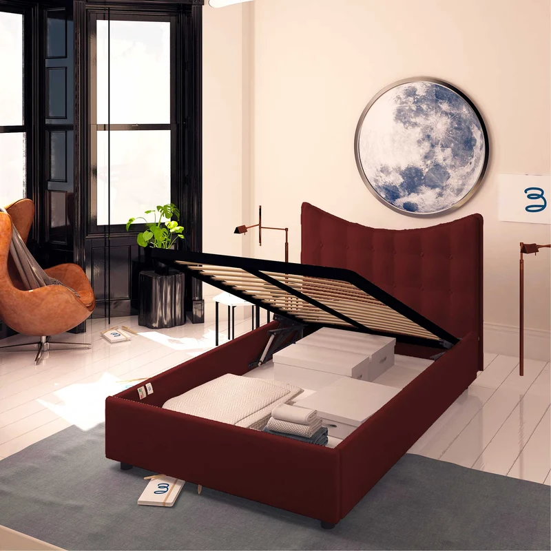 Letto contenitore una piazza e mezza in ecopelle Moon