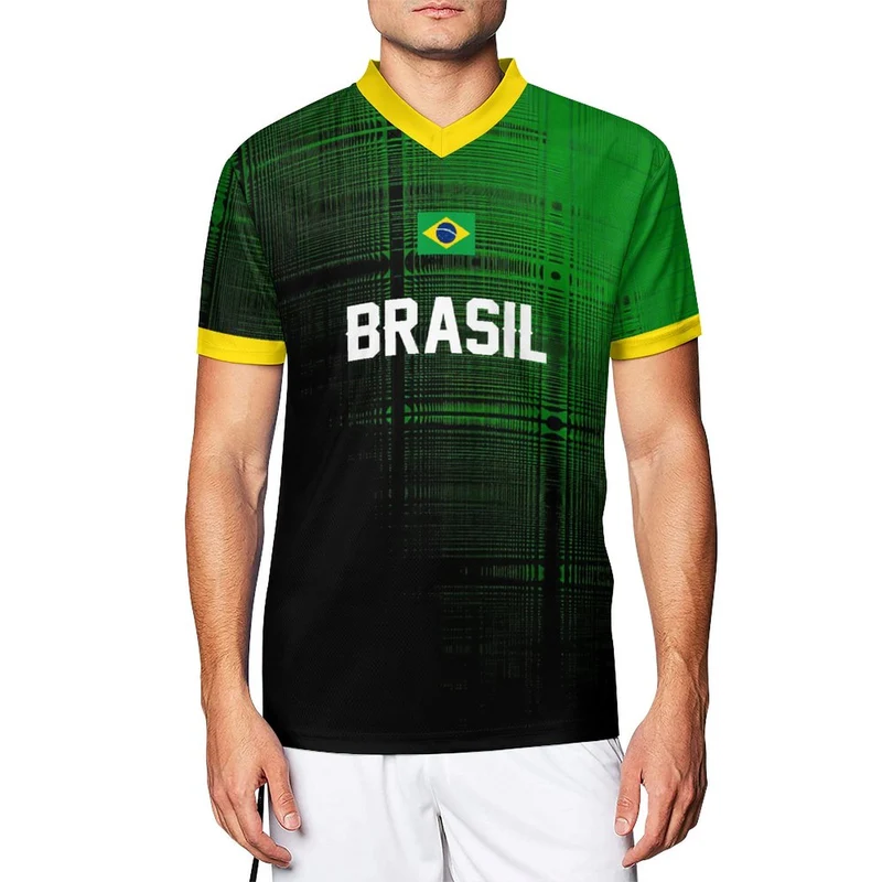 Tee shirt maillot de football respirant à manches courtes et col en V pour hommes 3Z06 personnalisée avec photo texte motif logo (impression complète multi-images)