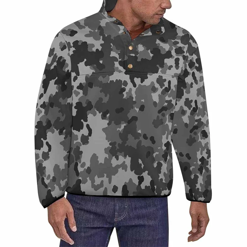 Sweat à capuche ample d'hiver avec boutons col montant homme personnalisée avec photo texte motif logo (impression complète Une Image)