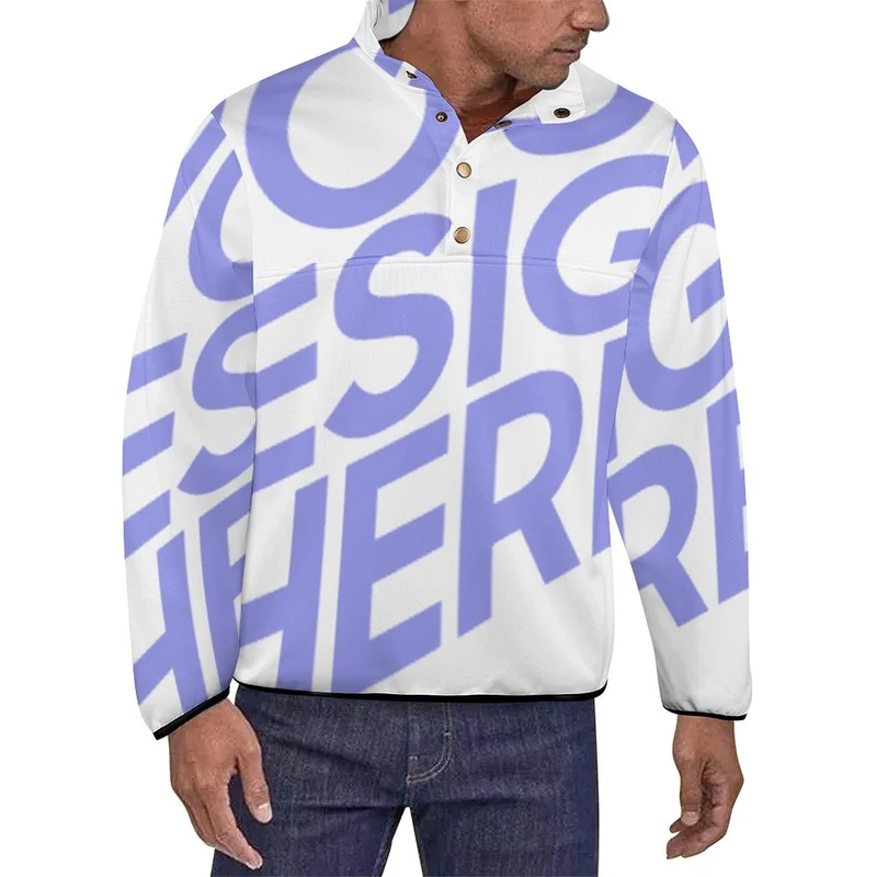 Sweat à capuche ample d'hiver avec boutons col montant homme personnalisée avec photo texte motif logo (impression complète Une Image)