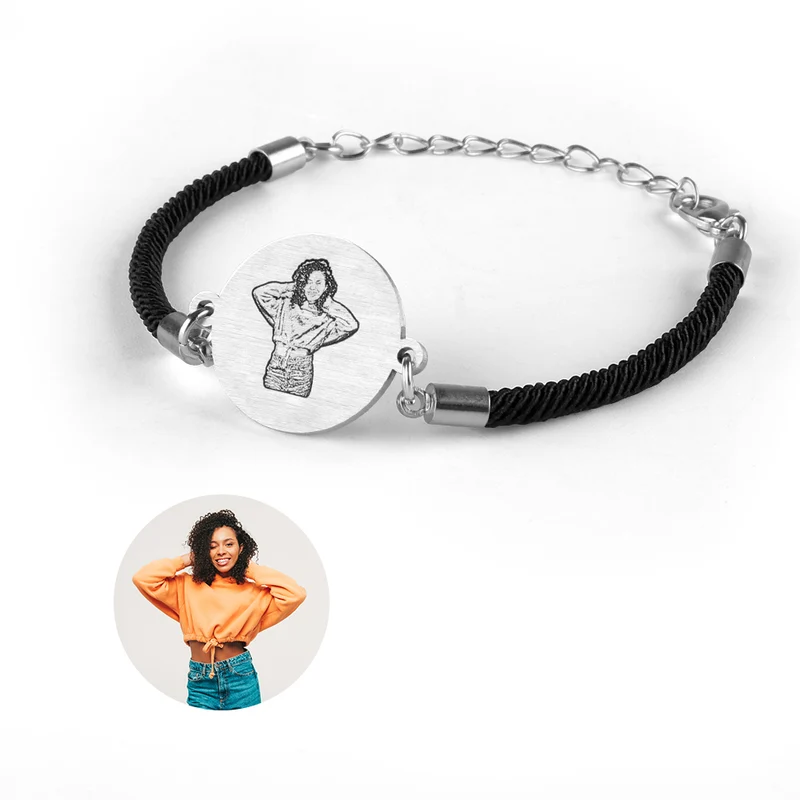 Bracelet Commémoratif Portrait en titane personnalisé avec gravure de texte photo (motif à l'avant + texte à l'arrière) longueur ajustable