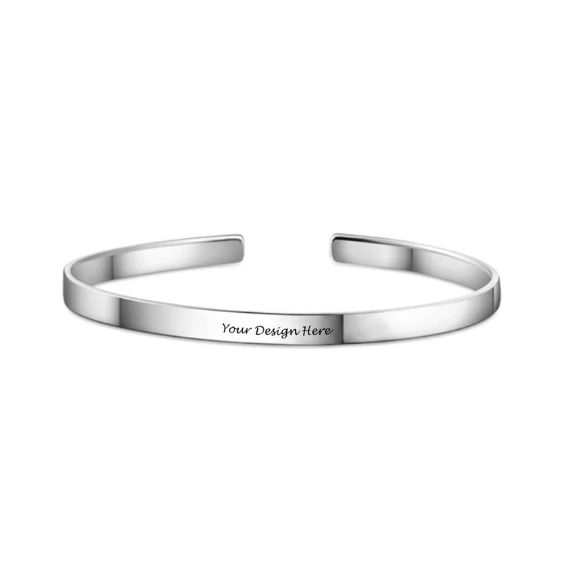 Bracelet Ouvert Simple en argent pour hommes S0046 gravé personnalisé avec texte prénom
