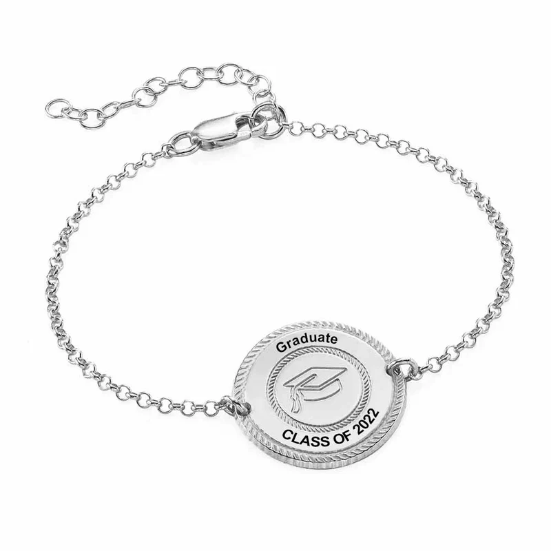 Graduation Hat Bracelet avec pendentif S0045 gravé personnalisé avec texte prénom