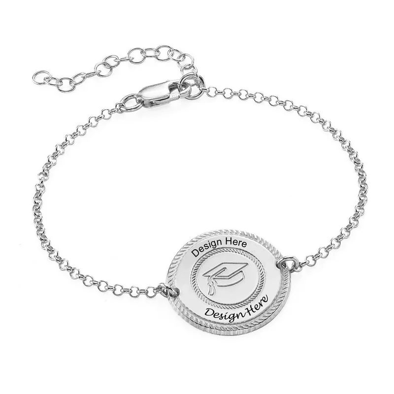 Graduation Hat Bracelet avec pendentif S0045 gravé personnalisé avec texte prénom