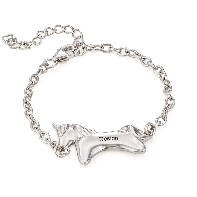 Bracelet licorne pour fille S0040 gravure personnalisé avec prénom texte