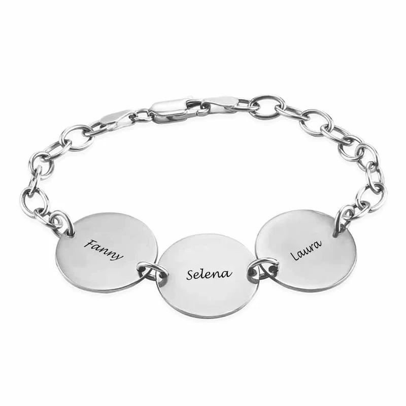 Bracelet Disc S0042 avec trois disques ovales avec gravure personnalisé avec texte prénom