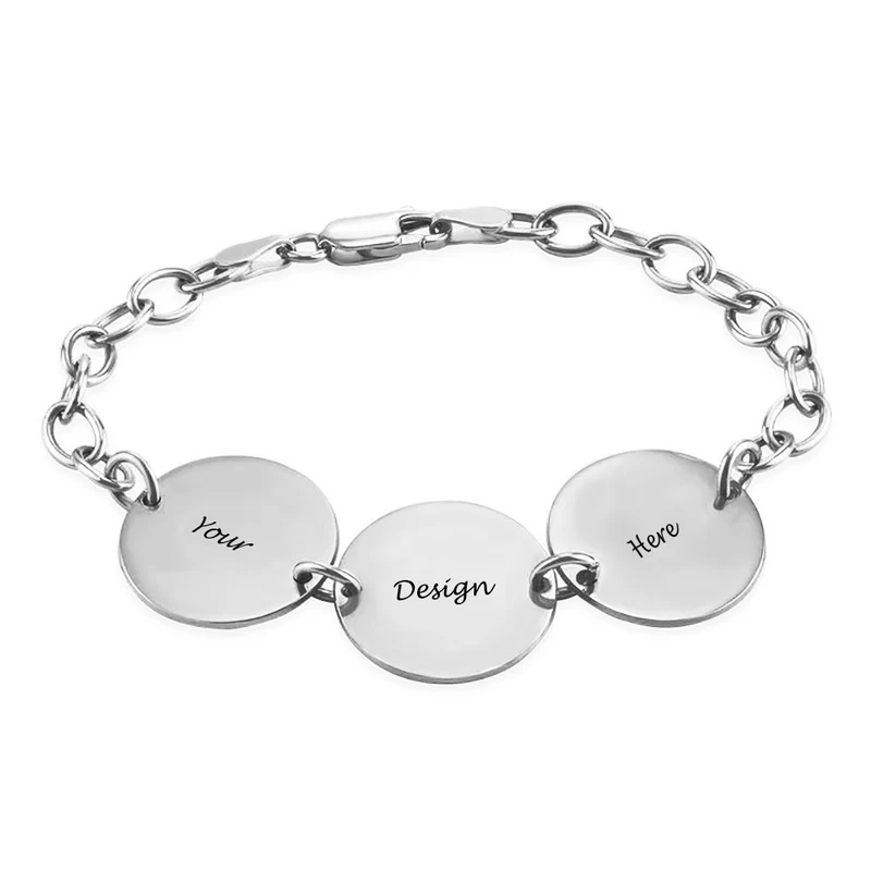 Bracelet Disc S0042 avec trois disques ovales avec gravure personnalisé avec texte prénom