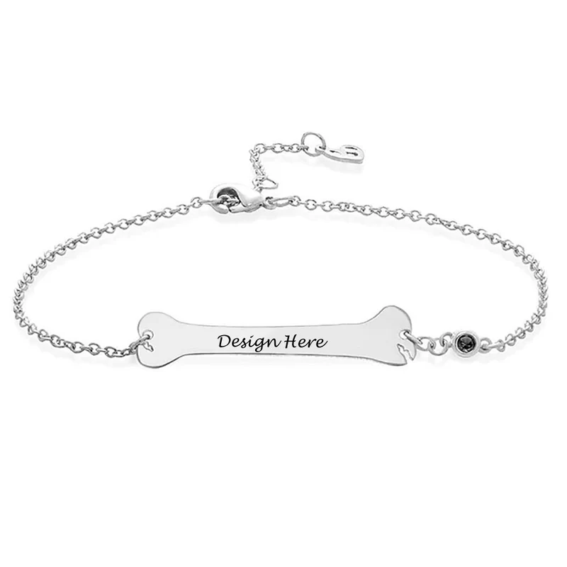 Bracelet en os long avec pendentif S0037 gravure personnalisé avec texte prénom