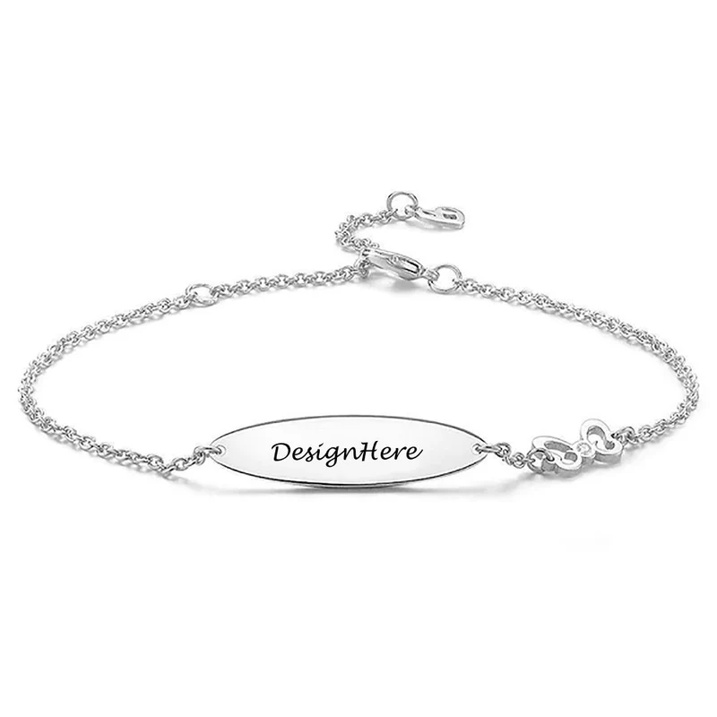 Bracelet de cheville à graver S0036 gravure personnalisé avec un disque ovale avec prénom texte
