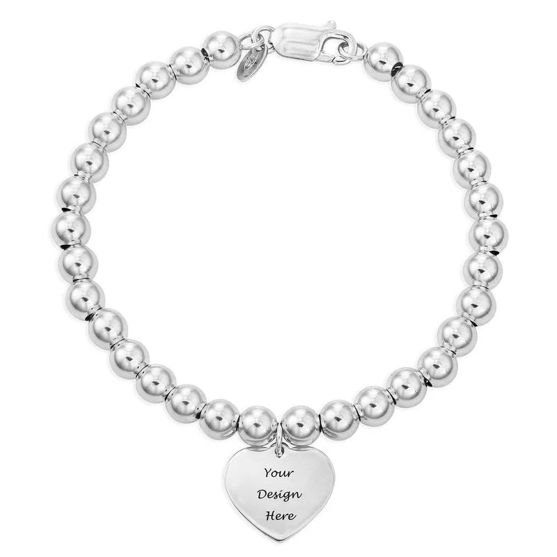 Perles bracelet avec pendentif coeur S0018 gravé personnalisé avec texte prénom